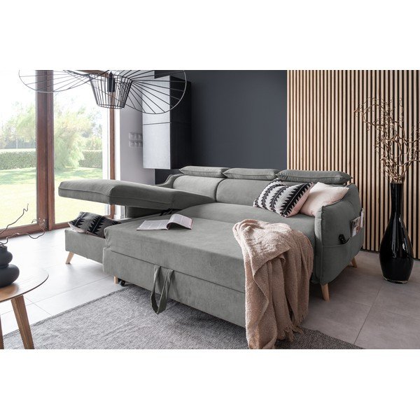 Svetlosivá zamatová rozkladacia rohová pohovka (ľavý roh) Sweet Harmony – Miuform-image-4