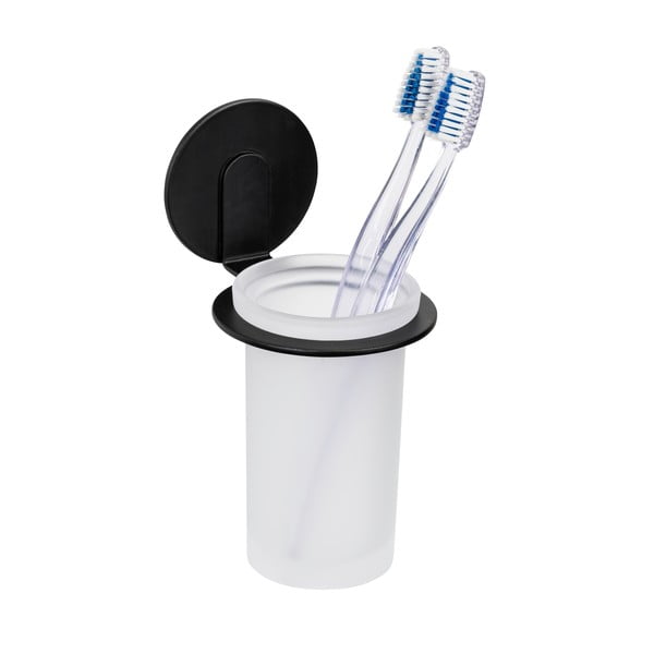 Matne čierny samodržiaci sklenený téglik na zubné kefky Bivio – Wenko-image-4