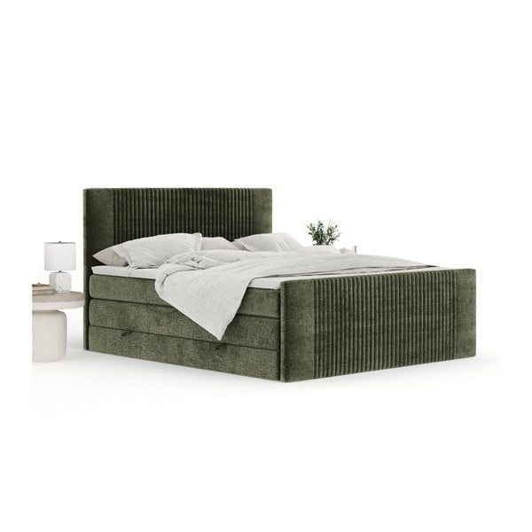 Tmavozelená boxspring posteľ s úložným priestorom 140x200 cm Bergamo – Maison de Rêve-image-3