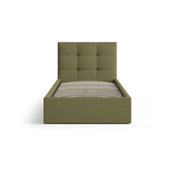 Zelená čalúnená jednolôžková posteľ s úložným priestorom s roštom 90x200 cm Phaedra – Micadoni -image-3