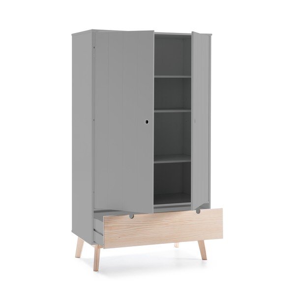 Sivá detská šatníková skriňa s nohami z borovicového dreva Marckeric Kiara-image-3