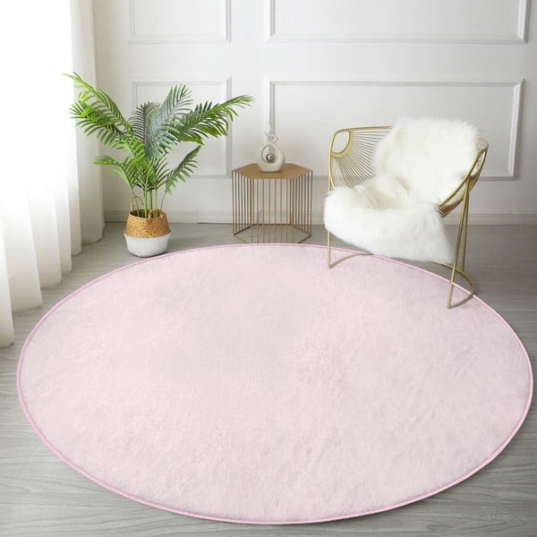 Svetloružový prateľný okrúhly koberec vhodný pre robotické vysávače ø 120 cm Comfort – Mila Home-image-1