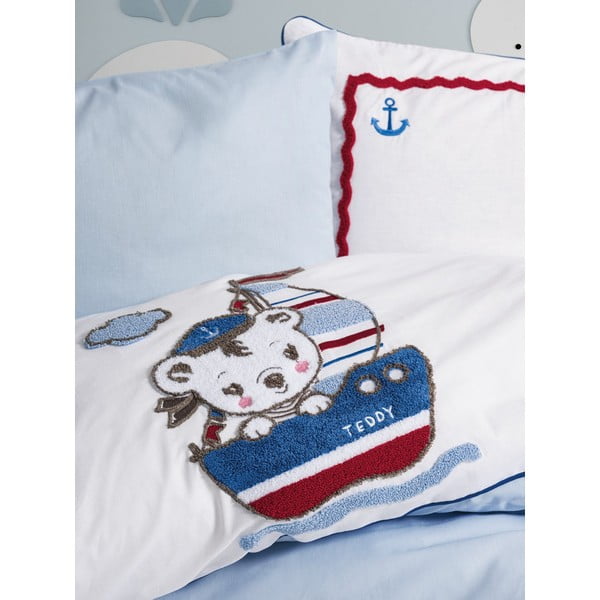 Biele/modré bavlnené detské obliečky do postieľky s plachtou/4-dielne 100x150 cm Miniyo – Mijolnir-image-2