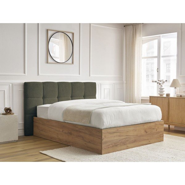 Zelená čalúnená čalúnená/z drevotriesky dvojlôžková posteľ s úložným priestorom s roštom 160x200 cm Kumo – Bobochic Paris-image-2