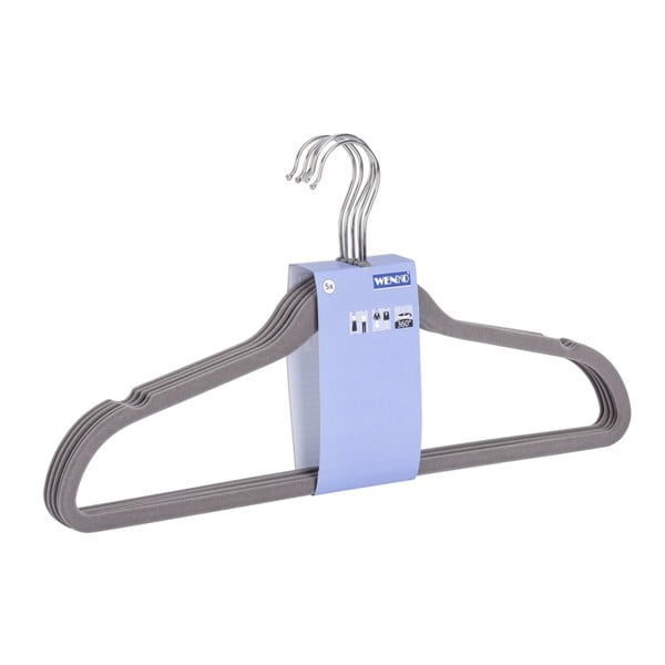 Súprava 5 sivých plastových vešiakov na oblečenie Wenko Flocking-image-1