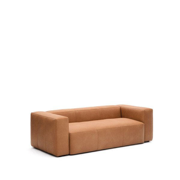 Hnedá kožená pohovka 240 cm Blok – Kave Home-image-2