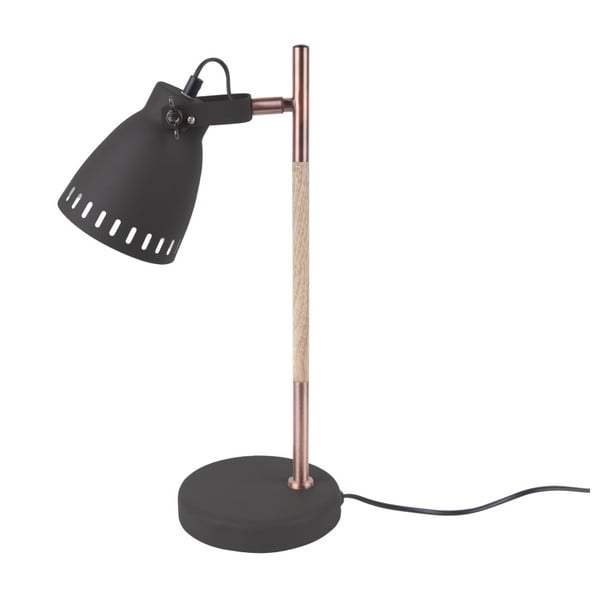 Čierna stolová lampa s drevenými detailmi Present Time Mingle