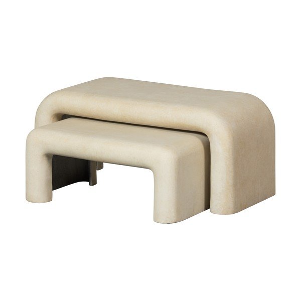 Krémové konferenčné stolíky v súprave 2 ks v dekore kameňa 42x92 cm Stani – WOOOD