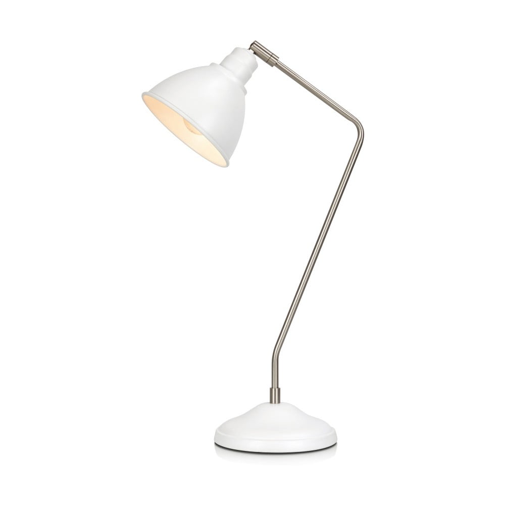 Biela stolová lampa s detailmi v striebornej farbe Markslöjd Coast