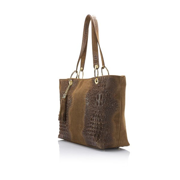 Hnedá kožená kabelka s třásní Massimo Castelli Crocco Suede-image-1