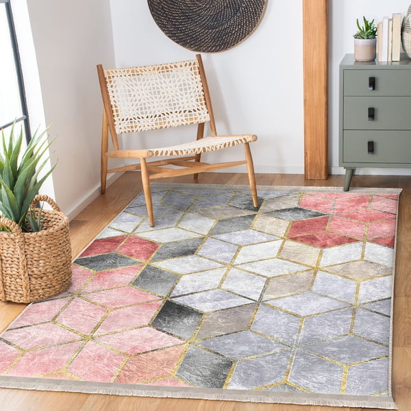 Sivo-ružový prateľný koberec behúň 80x200 cm – Mila Home-image-2