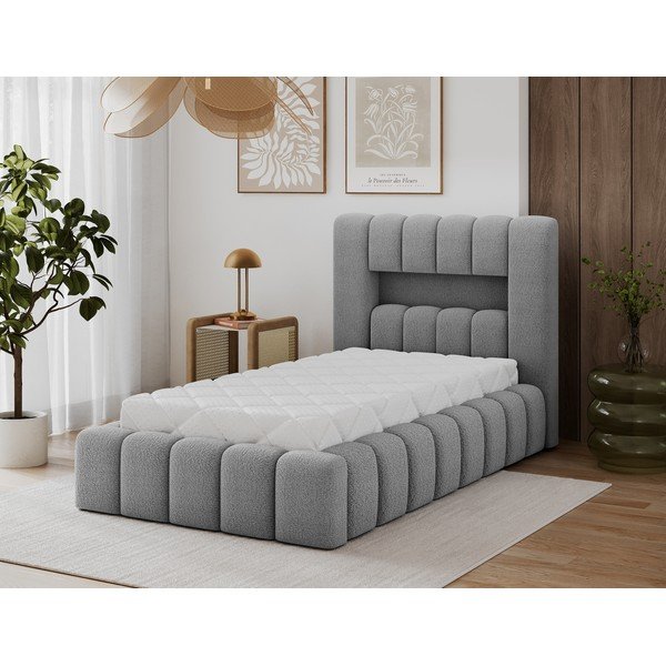 Sivá čalúnená jednolôžková posteľ s úložným priestorom s roštom 90x200 cm Lamica – ELTAP-image-1