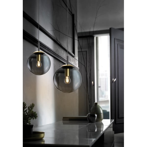 Čierne závesné svietidlo so skleneným tienidlom Dini – Fischer & Honsel-image-2