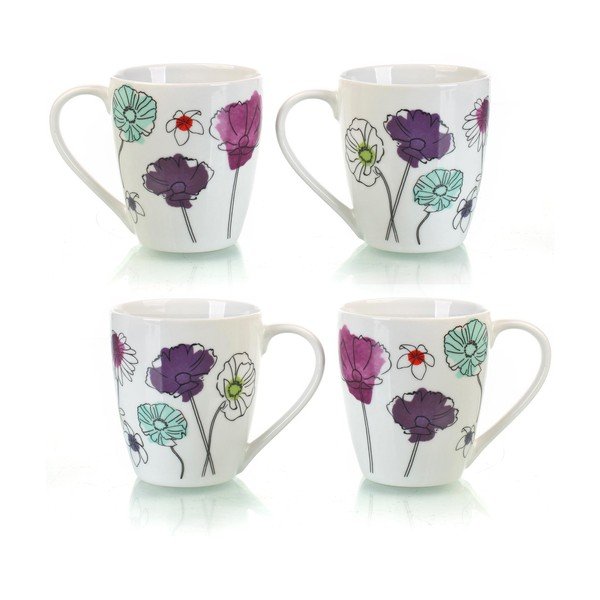 Sada 4 porcelánových hrnčekov Aster, 330 ml