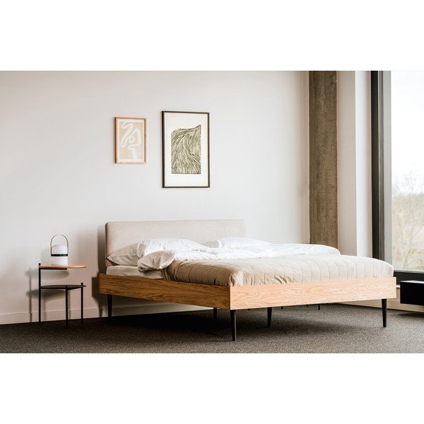 Čalúnená/z drevotriesky dvojlôžková posteľ v dekore duba s roštom 180x200 cm v prírodnej farbe Streiko – noo.ma-image-1