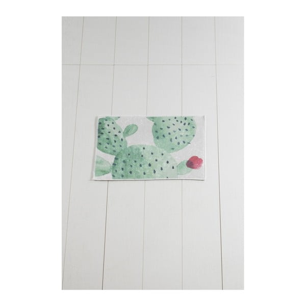 Bielo-zelená kúpeľňová predložka Tropica Cactus II, 60 × 40 cm
