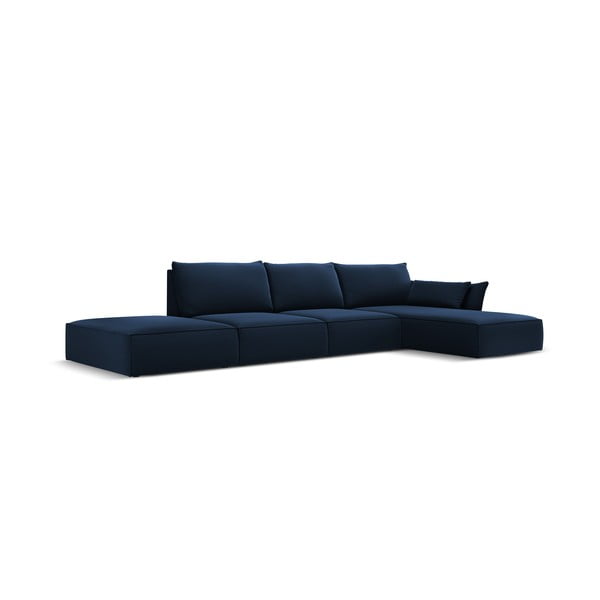Tmavomodrá zamatová rohová pohovka (pravý roh/s leňoškou) Vanda – Mazzini Sofas-image-2