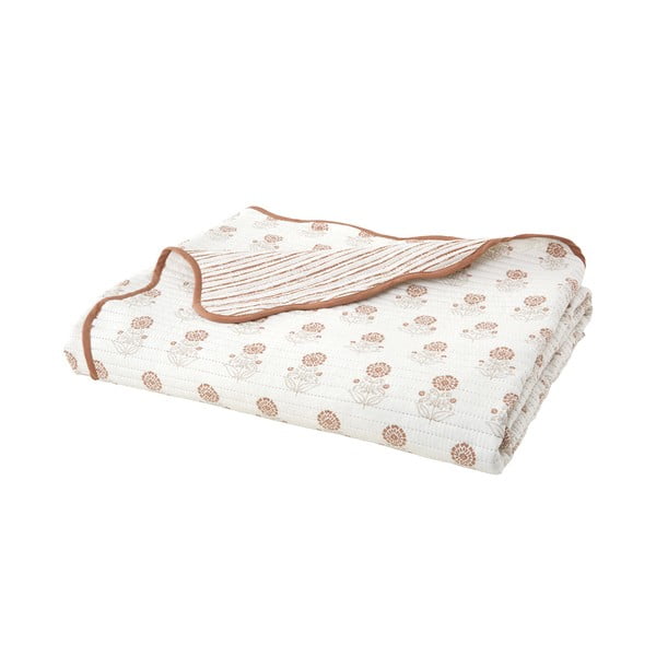 Biely prešívaný pléd 220x230 cm Woodblock Floral – Pineapple Elephant