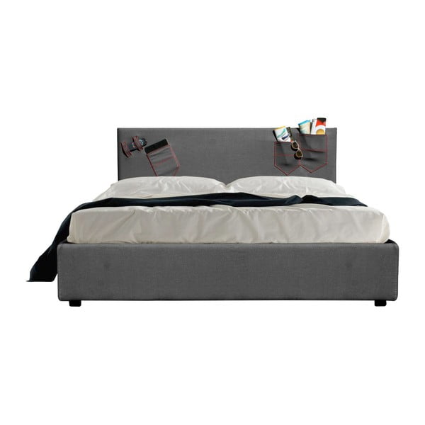 Sivá dvojlôžková posteľ s úložným priestorom 13Casa Task, 160 x 190 cm