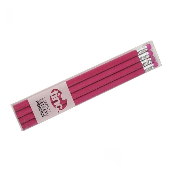 Sada 4 ružových zamatových ceruziek TINC Lovely