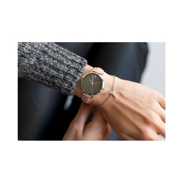 Dámske hodinky s béžovým remienkom z pravej kože Emily Westwood Black-image-1