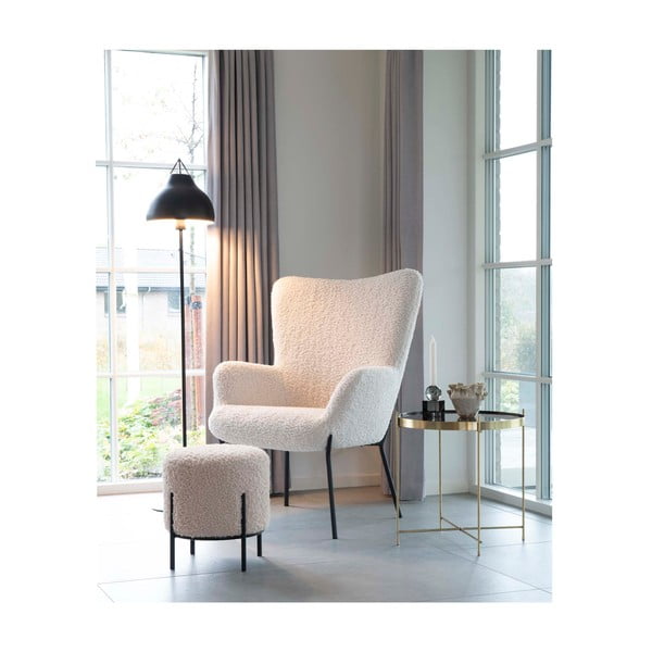 Krémovobiely taburet z umelej kožušiny Alford – House Nordic-image-1