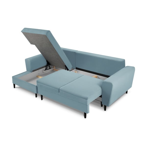 Svetlomodrá menčestrová rozkladacia/s úložným priestorom rohová pohovka (ľavý roh/s leňoškou) Kyoto – Cosmopolitan Design-image-3