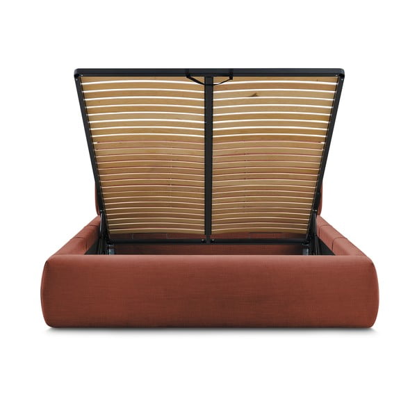 Oranžová čalúnená dvojlôžková posteľ s úložným priestorom s roštom 160x200 cm Vernon – Bobochic Paris-image-4