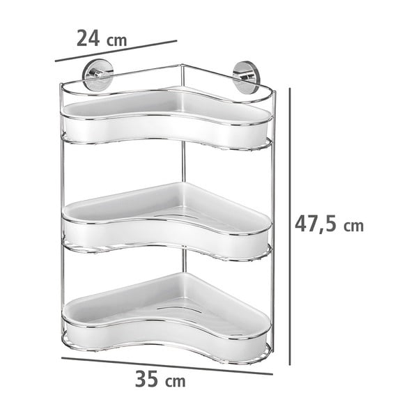 Samodržiaca trojposchodová rohová polička s miskami Wenko Vacuum-Loc, nosnosť až 33 kg-image-4