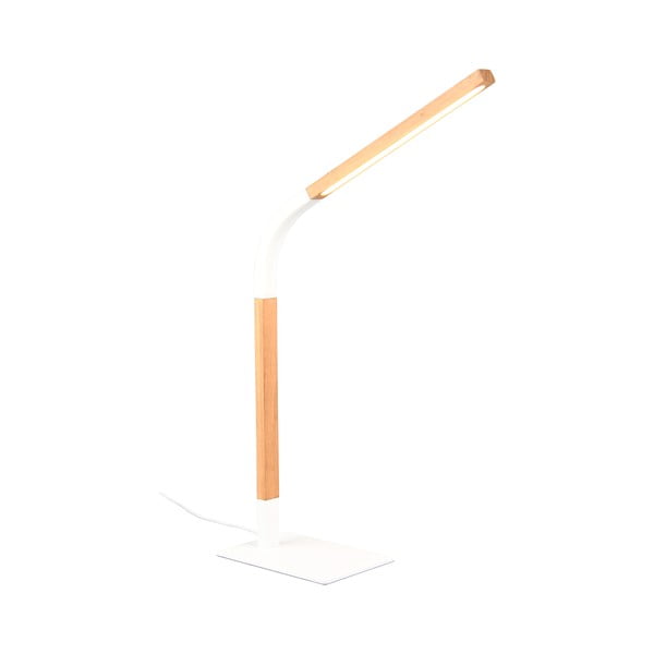 LED stmievateľná stolová lampa v bielej a prírodnej farbe s dreveným tienidlom (výška 73,5 cm) Norris – Trio