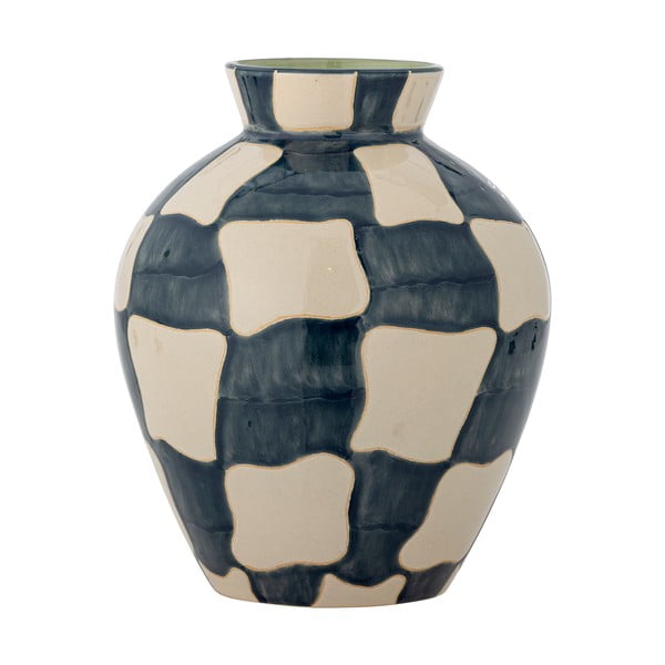 Modrá/krémová sklenená ručne maľovaná váza (výška 24 cm) Check – Bloomingville