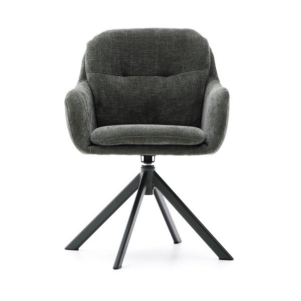 Tmavozelené čalúnené jedálenské kreslo s podrúčkami Lexa – Kave Home-image-3