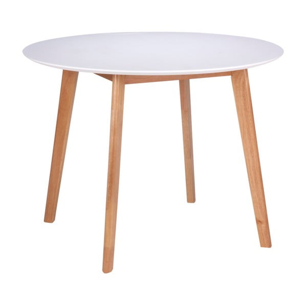 Biely jedálenský stôl s nohami z dreva kaučukovníka sømcasa Marta, ⌀ 100 cm