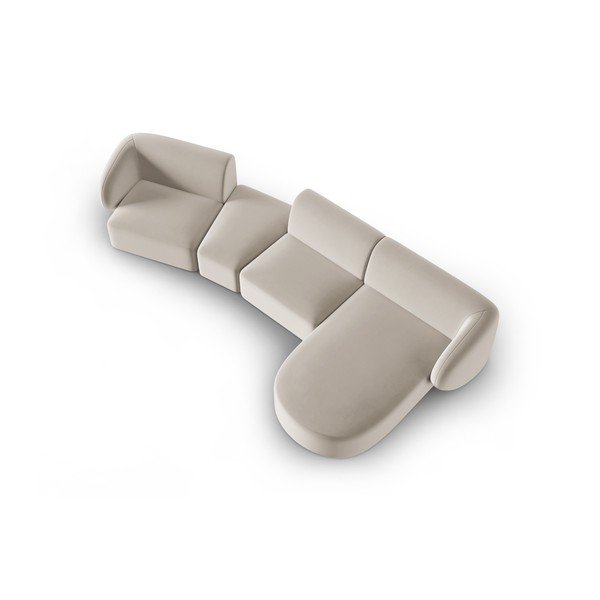 Béžová zamatová rohová pohovka (pravý roh/s leňoškou) Paolo – Milo Casa-image-1