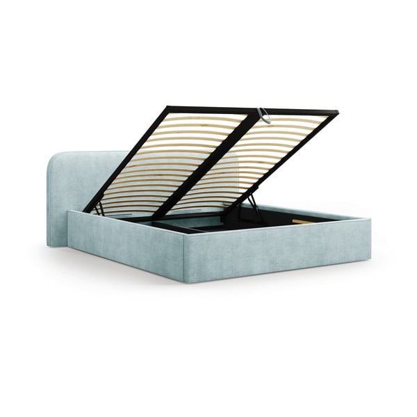 Čalúnená dvojlôžková posteľ s úložným priestorom s roštom 160x200 cm v mentolovej farbe Elizabeth – Micadoni-image-2