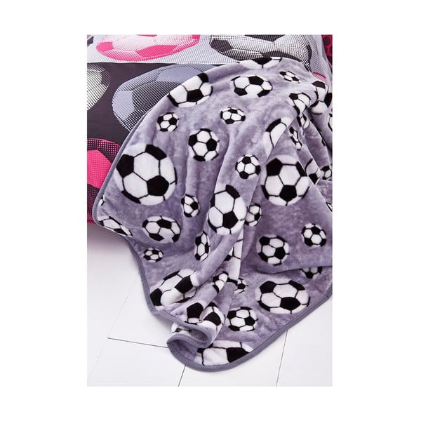 Sivá detská deka Catherine Lansfield Football, 120 × 150 cm