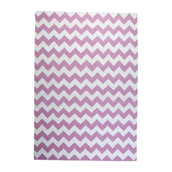 Vlnený koberec Geometry Zic Zac Pink & White, 160x230 cm