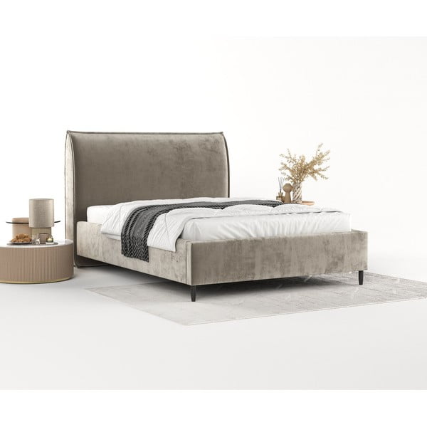 Béžová čalúnená dvojlôžková posteľ s úložným priestorom s roštom 180x200 cm Shell – Maison de Rêve-image-2