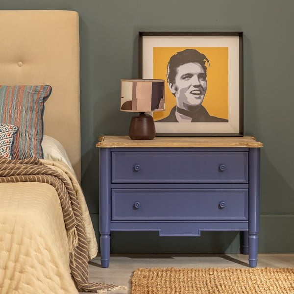 Modrá nízka komoda z jedľového dreva 80x60 cm – Ixia-image-1