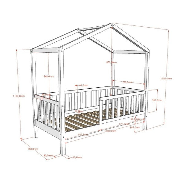 Domčeková detská posteľ z borovicového dreva s roštom v prírodnej farbe 70x140 cm DALLAS – Vipack-image-4