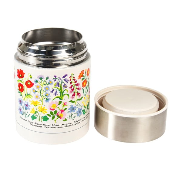 Krémová/v striebornej farbe termoska na jedlo/detská 450 ml Wild Flowers – Rex London-image-1
