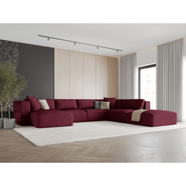 Vínovočervená rohová pohovka do "U", pravý roh Esther - Milo Casa-image-1