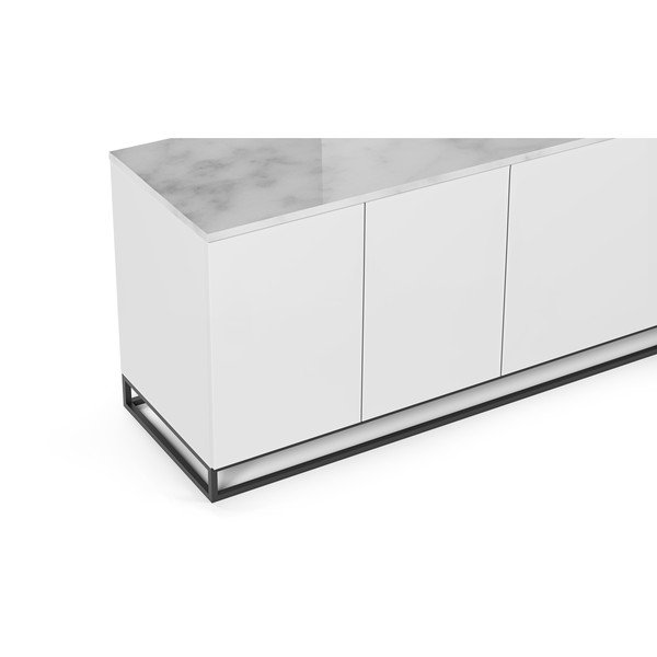 Matne biely televízny stolík s bielou doskou v mramorovom dekore TemaHome Join, 200 × 65 cm-image-3