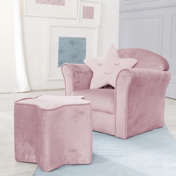 Svetloružové zamatové detské kresielko Lil Sofa – Roba-image-1