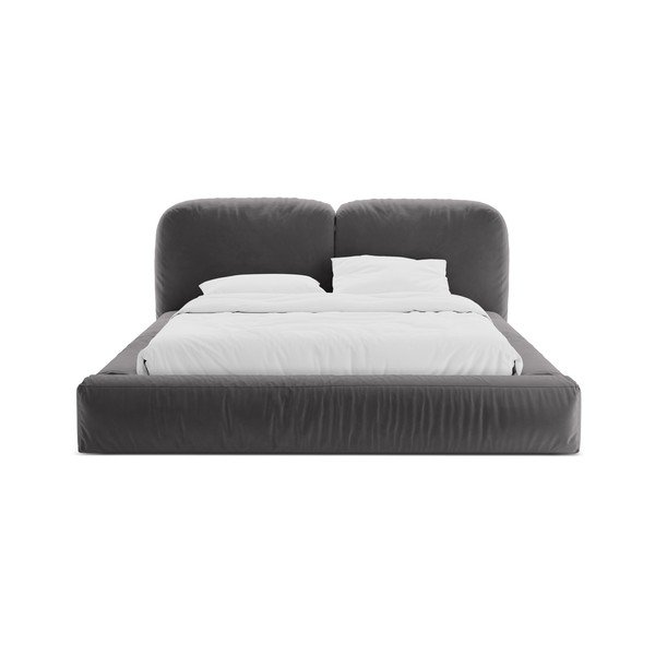 Sivá čalúnená dvojlôžková posteľ s úložným priestorom s roštom 160x200 cm Martina – Micadoni -image-4