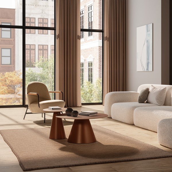 Hnedé okrúhle konferenčné stolíky v súprave 2 ks so sklenenou doskou ø 80 cm Vida – MOME-image-1