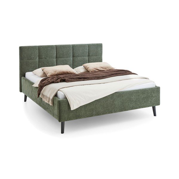 Khaki čalúnená dvojlôžková posteľ s úložným priestorom s roštom 180x200 cm Nova – Meise Möbel