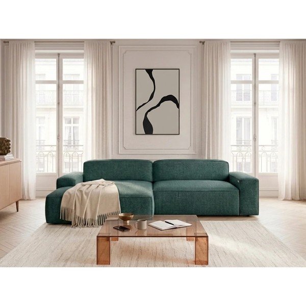 Zelená rozkladacia/s elektrickým výsuvom sedadla rohová pohovka (ľavý roh) Abel – Bobochic Paris-image-4