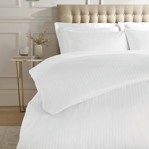 Biele damaškové obliečky na dvojlôžko/predĺžené 230x220 cm Satin Stripe – Catherine Lansfield-image-2