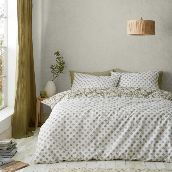 Biele/zelené obliečky na dvojlôžko 200x200 cm Tangier Floral – Pineapple Elephant-image-1